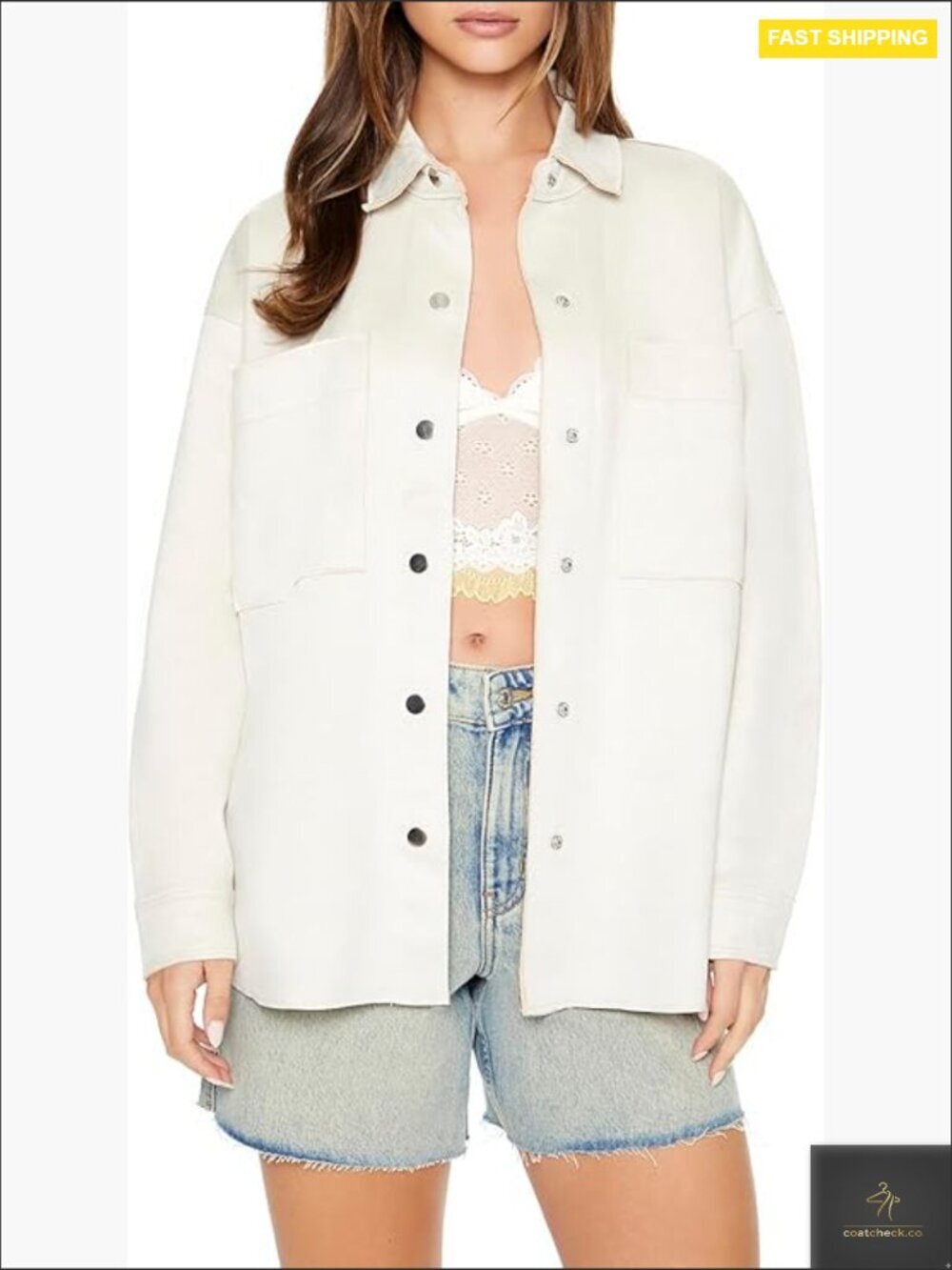 Oversized Faux Suede Shacket Snap Front Long Sleeve Quilted Casual Coat